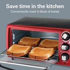 4 Slice Toaster Oven, Red
