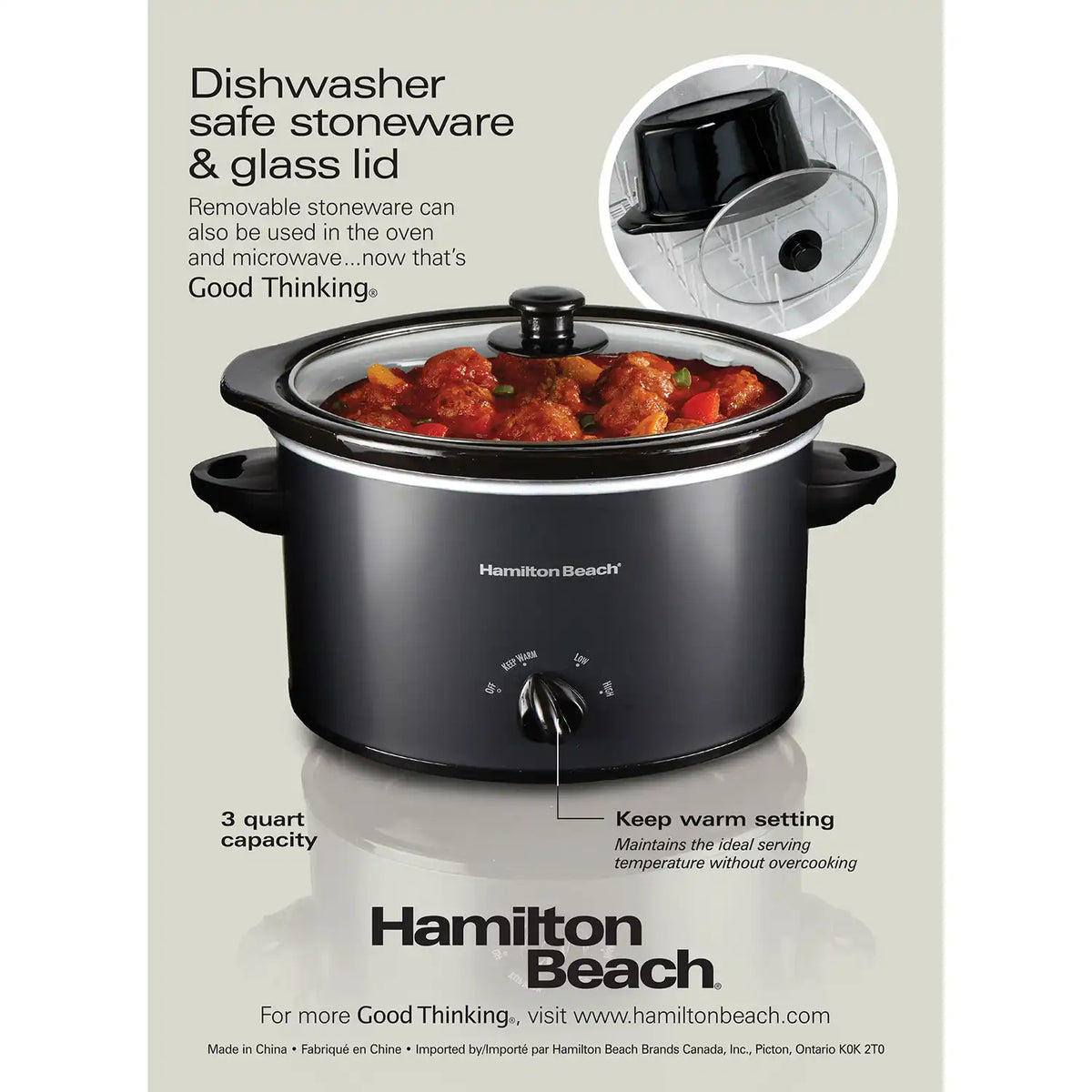 3 Quart Slow Cooker, Matte Black