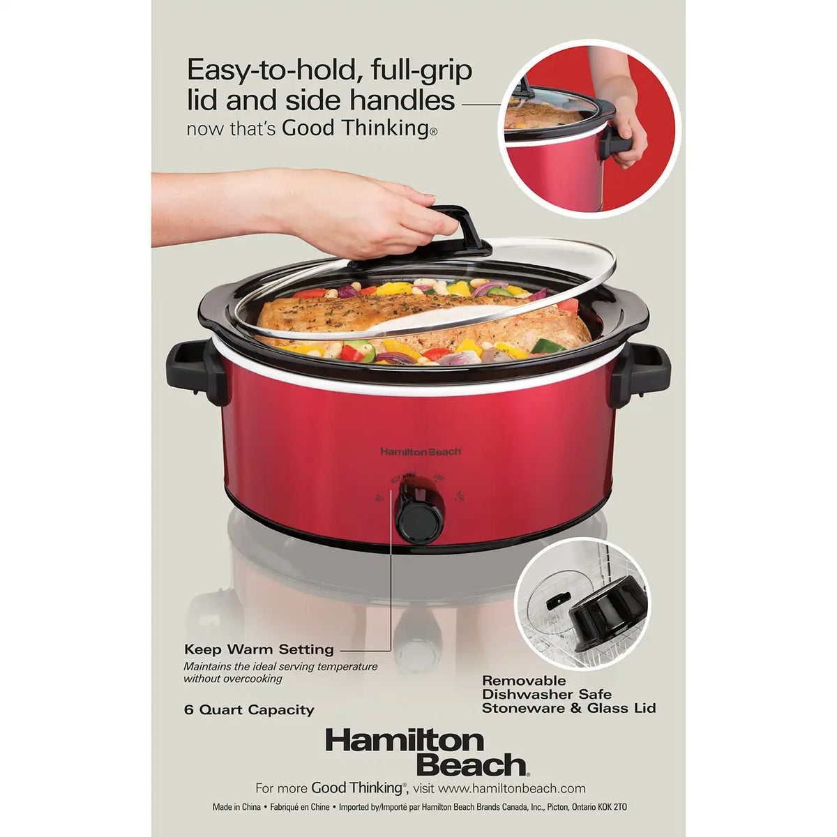 6 Quart Oval Slow Cooker, Red