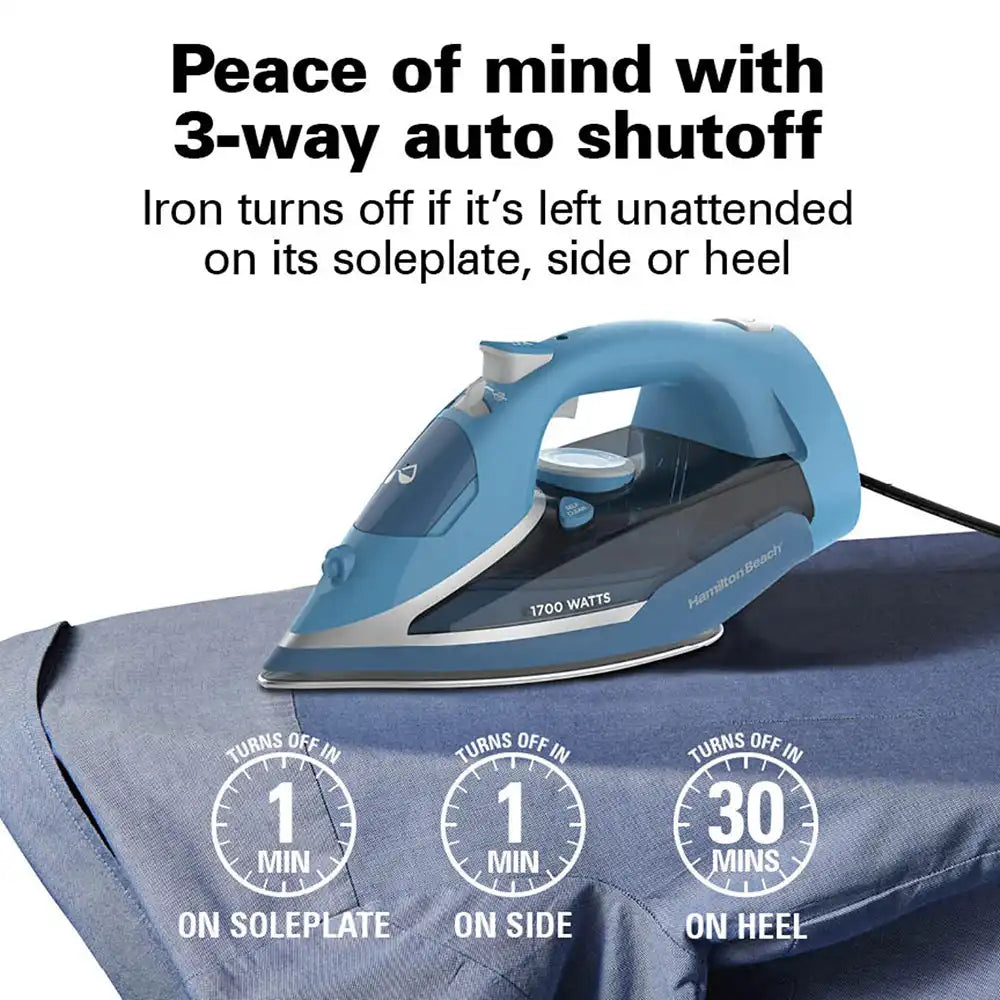Steam Iron with Retractable Cord, Blue