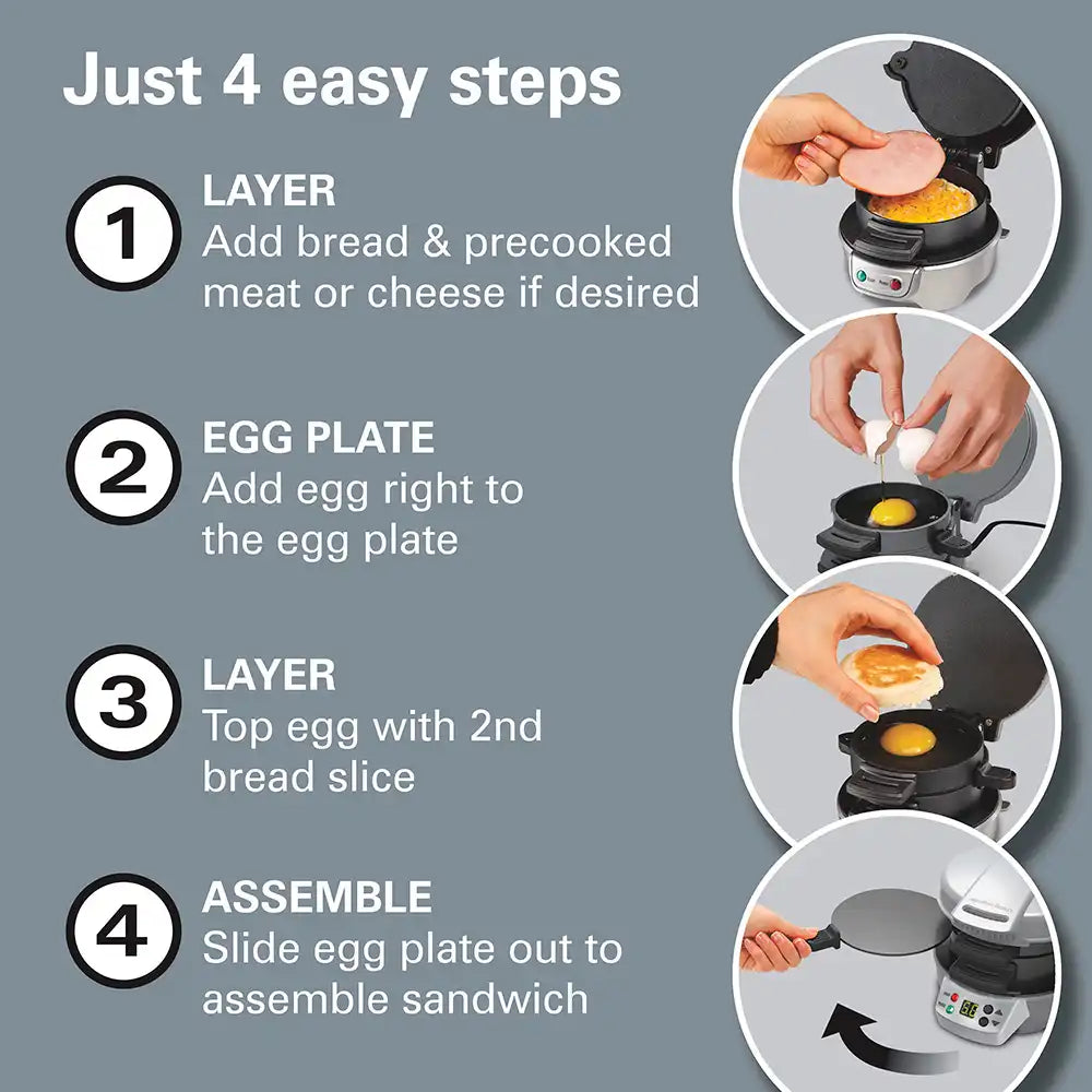 Breakfast Sandwich Maker with Timer, Silver