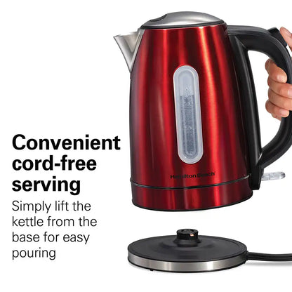Stainless Steel Electric Kettle with LED Light Ring, Red