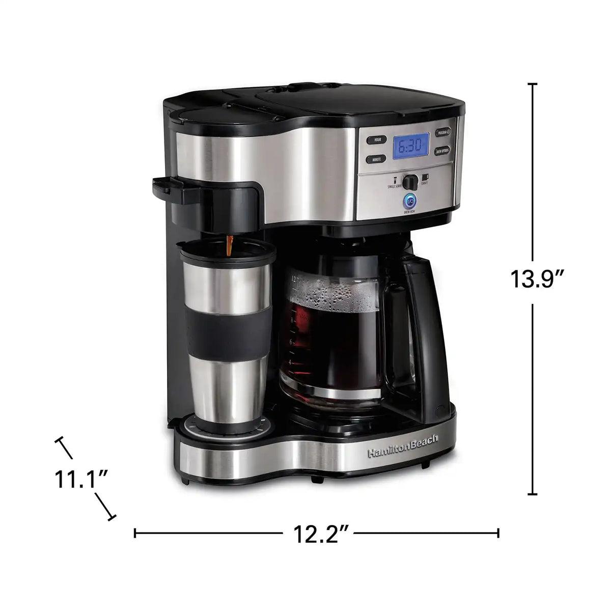 2-Way Coffee Maker, Single-Serve &12 Cup Carafe, Stainless