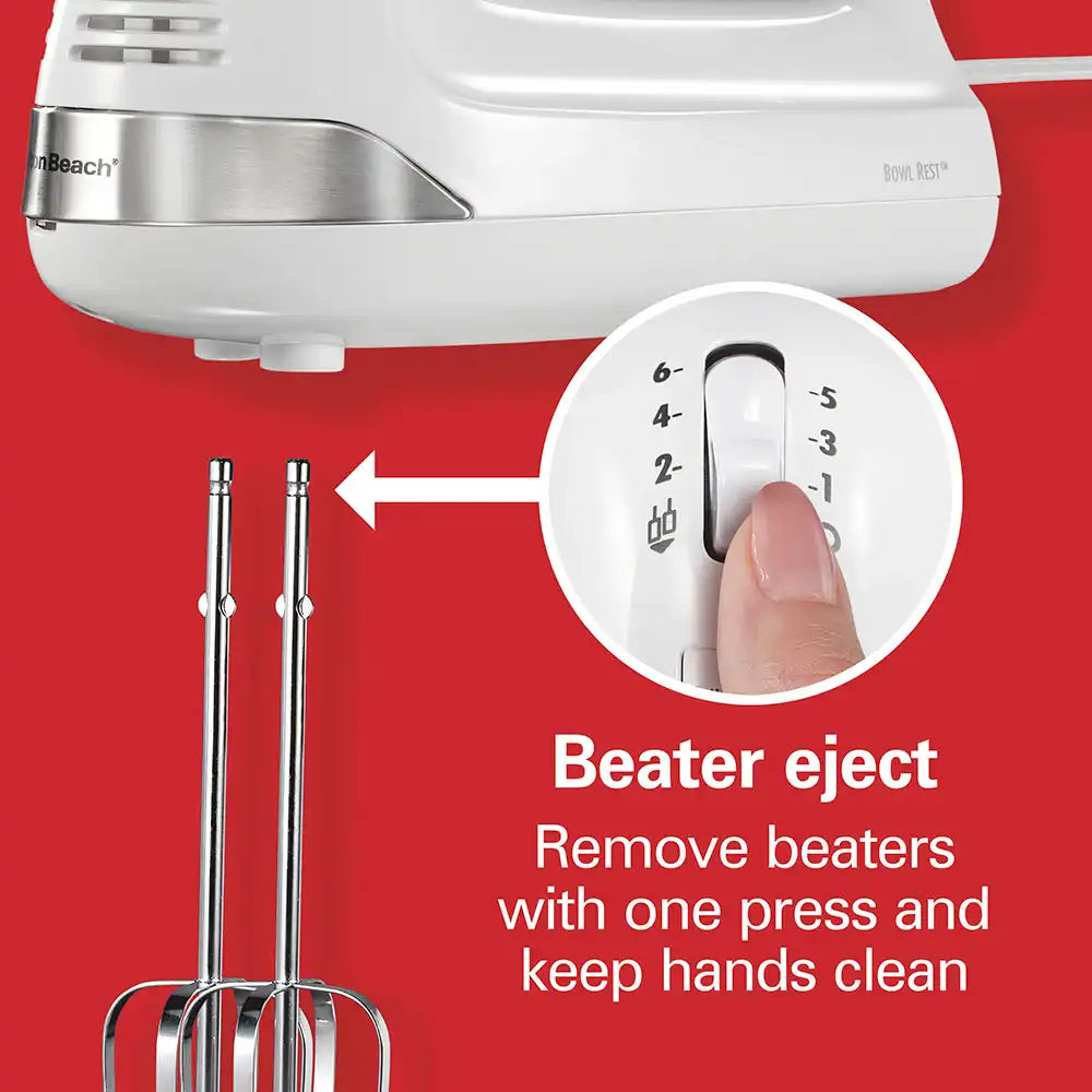 6 Speed Hand Mixer with Snap-On Case, White