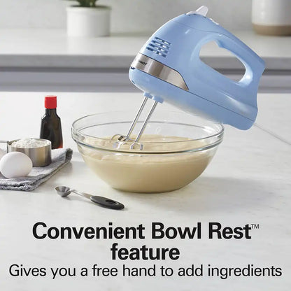 6 Speed Hand Mixer with Snap-On Case, Light Blue