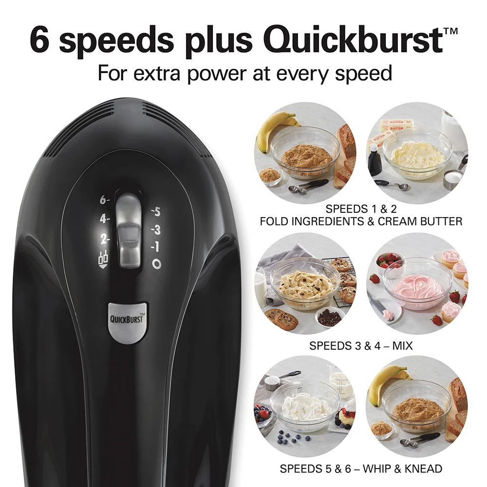 6 Speed Hand Mixer with Snap-On Case, Black - Image 6