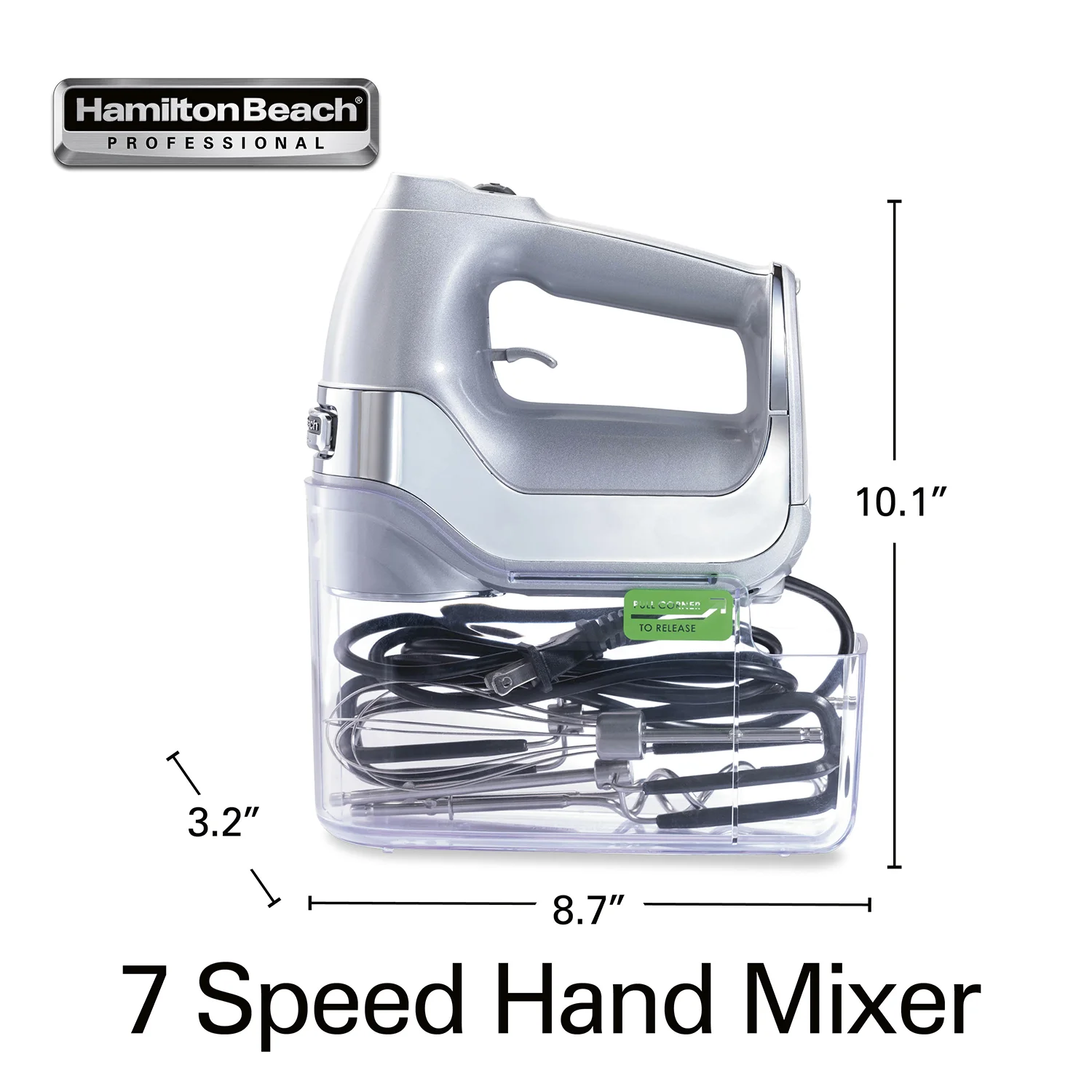 Hamilton Beach® Professional 7 Speed Hand Mixer with Snap-On Case Chrome and Silver - Image 6