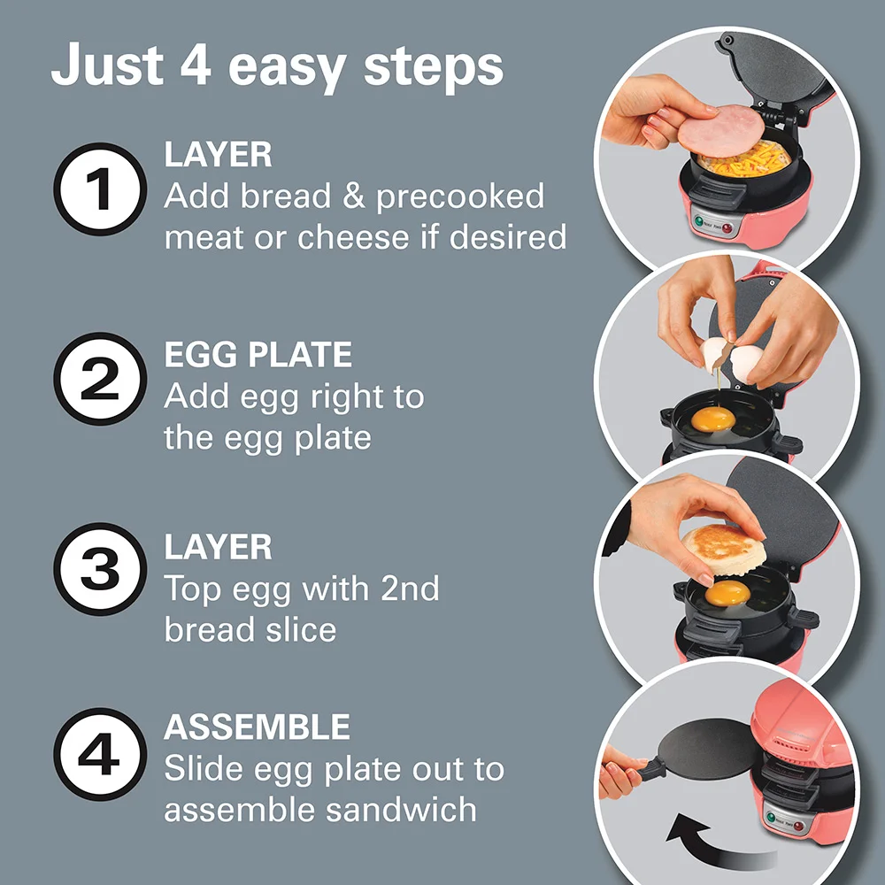 Breakfast Sandwich Maker, Coral - Image 4