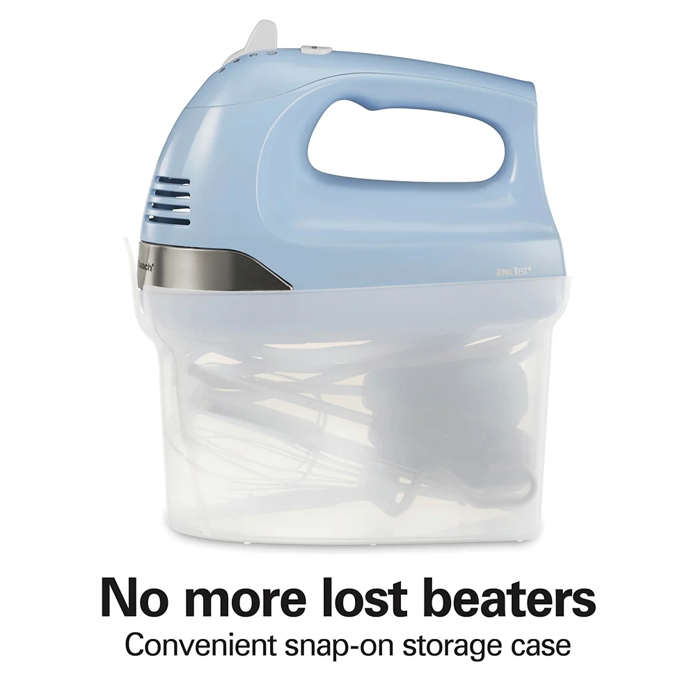 6 Speed Hand Mixer with Snap-On Case, Light Blue - Image 3