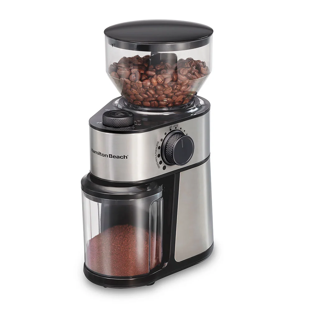 Hamilton Beach Flat Burr Coffee Grinder,18 Grind Settings,Stainless Steel Housing, 80385