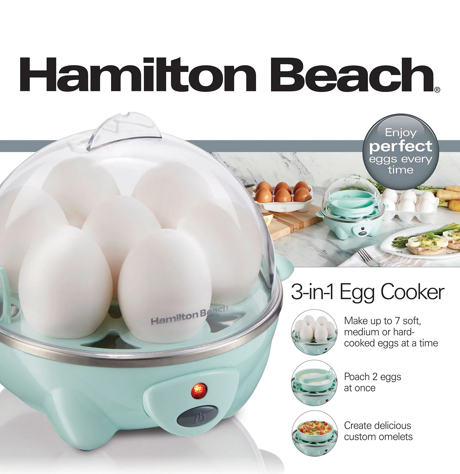 3-in-1 Egg Cooker with 7 Egg Capacity, Teal - Image 9