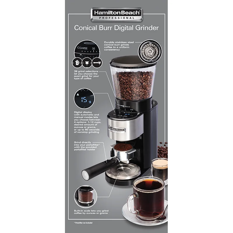 Hamilton Beach® Professional Conical Burr Digital Coffee Grinder, 80405 - Image 8