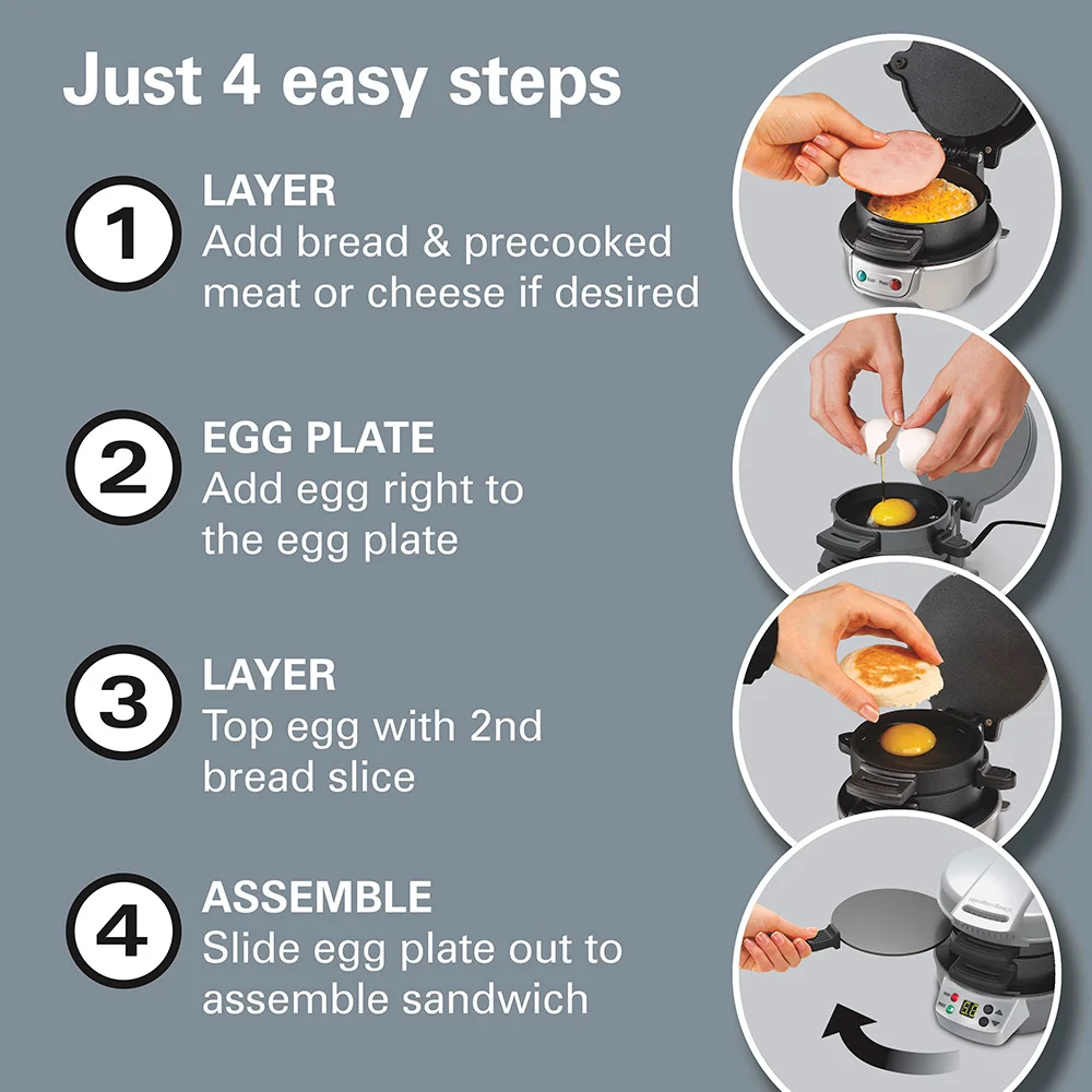 Breakfast Sandwich Maker with Timer, Silver - Image 5