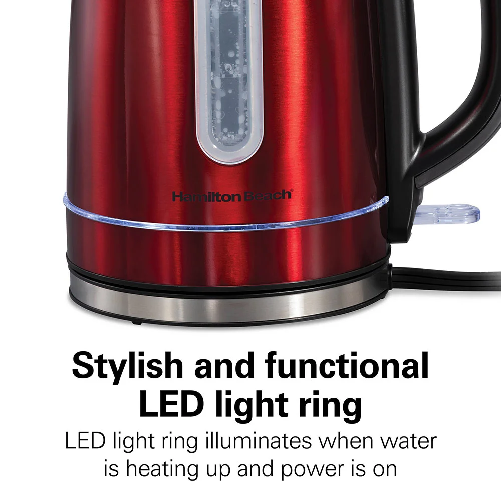 Alternative view of Stainless Steel Electric Kettle with LED Light Ring, Red