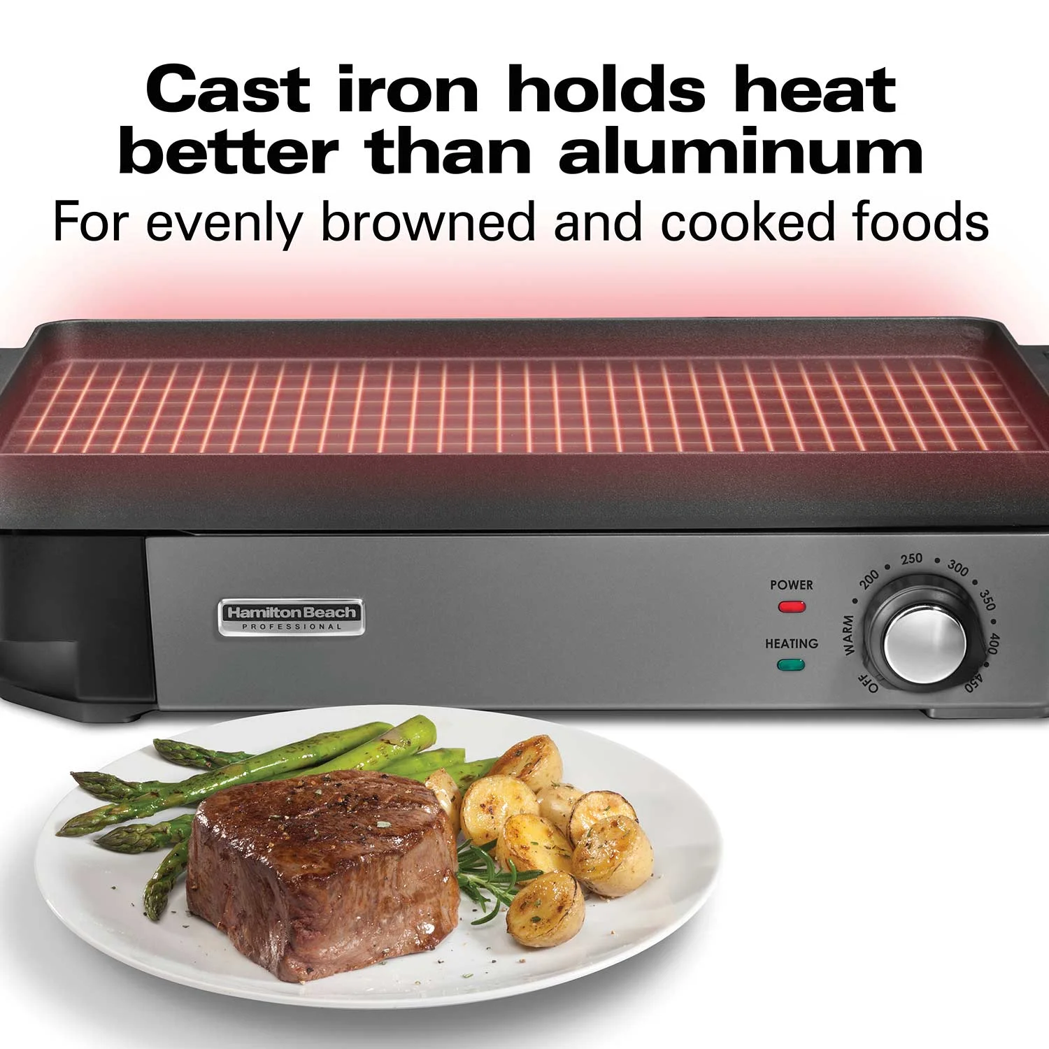 Hamilton Beach® Professional Cast Iron Electric Grill with Removable Cooktop - Image 5