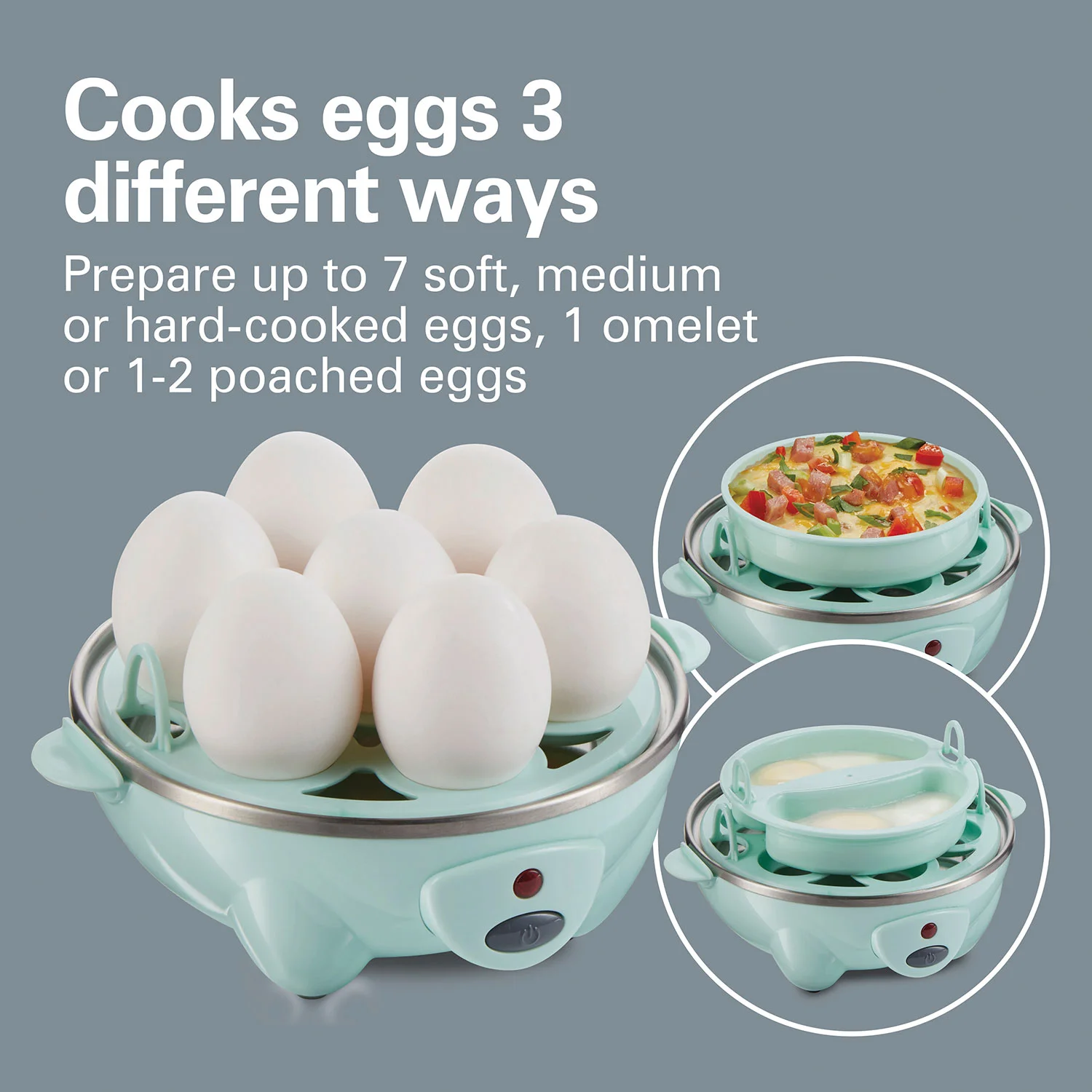 3-in-1 Egg Cooker with 7 Egg Capacity, Teal - Image 3