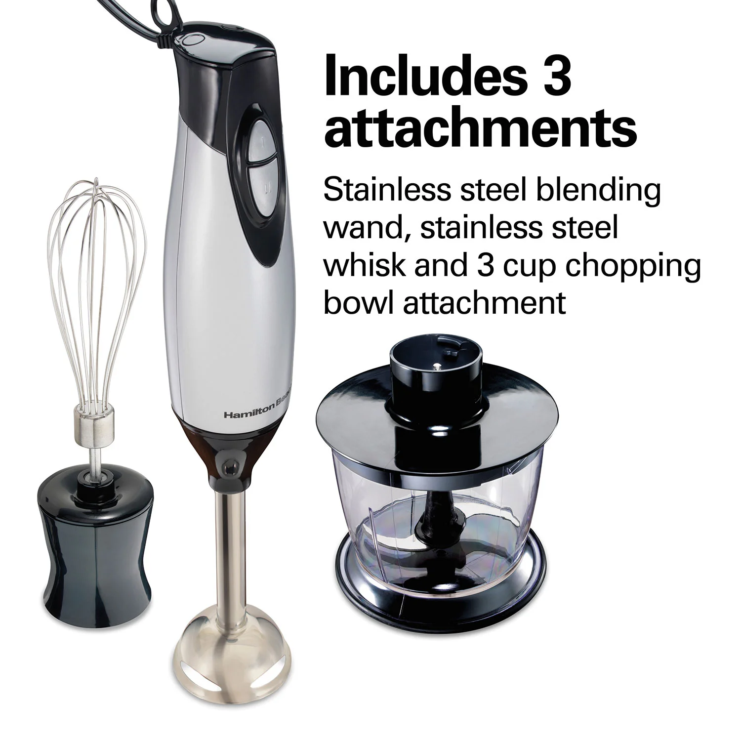 2 Speed Hand Blender with Whisk and Chopping bowl, Silver - Image 5