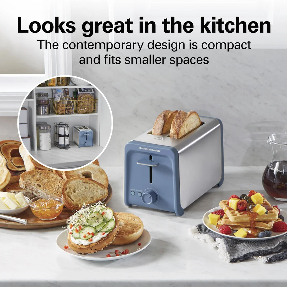 Alternative view of Contemporary 2 Slice Toaster, Steel Blue