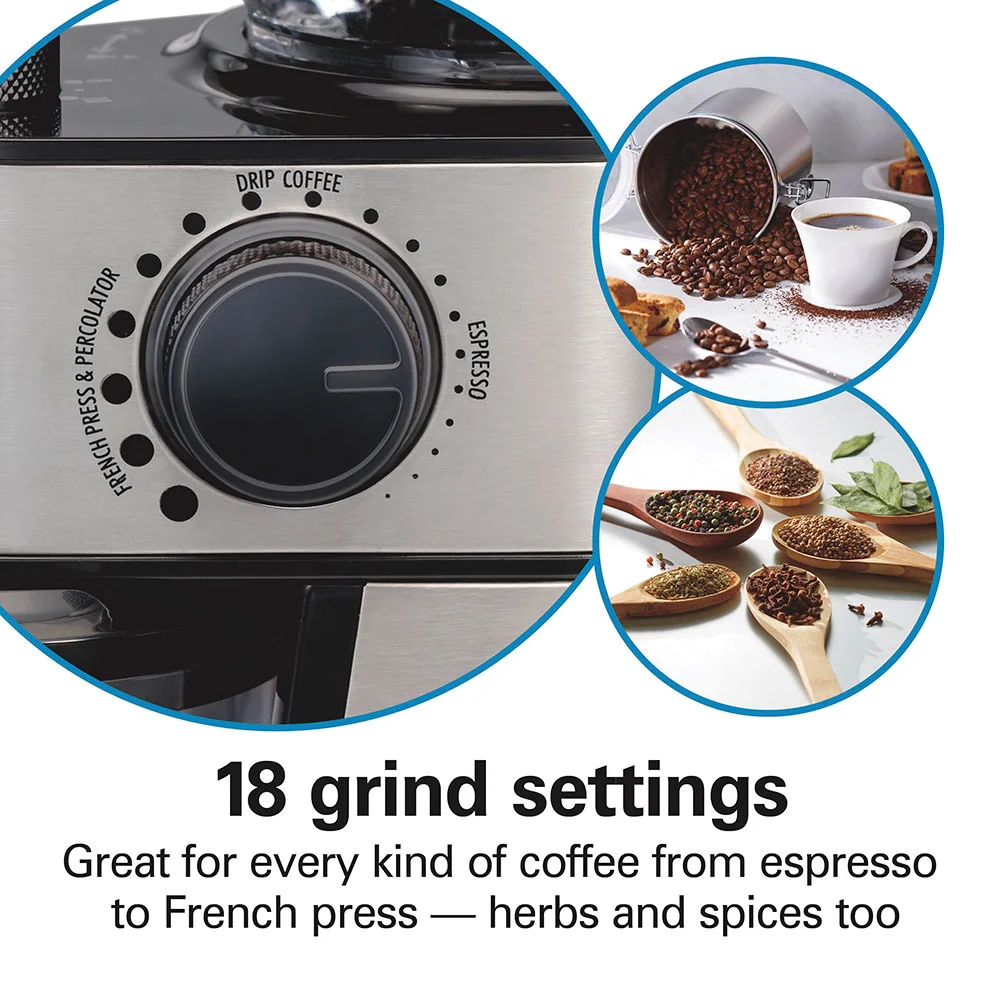 Alternative view of Hamilton Beach Flat Burr Coffee Grinder,18 Grind Settings,Stainless Steel Housing, 80385