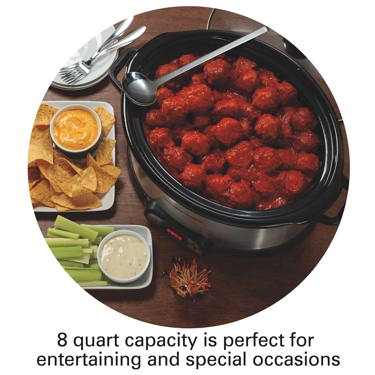 8 Quart Programmable Countdown Slow Cooker, Silver - Image 5